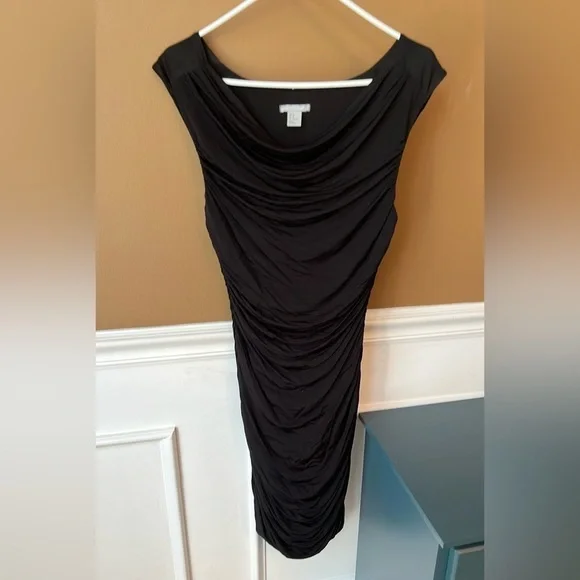 H&M Women’s Black Ruched Dress Size 12 Slinky Bodycon LBD Cocktail - Picture 1 of 7